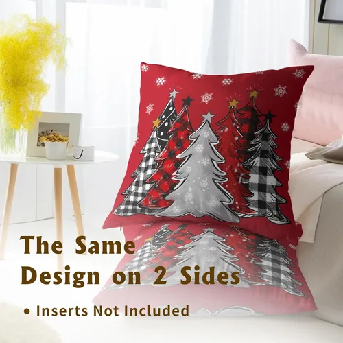 Vista 5 de Funda de almohada de Navidad 40.6 x 40.6 cm Árbol de Navidad rojo Funda de almohada de invierno Copo de nieve decorativo Juego de 2 fundas