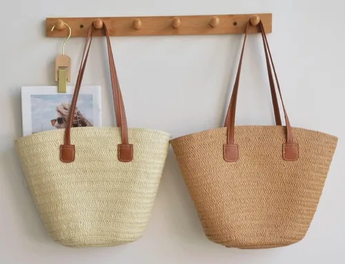 Vista 2 de Bolsa de playa de verano para mujer, hecha a mano, grande, de paja, bolso de mano para mujer