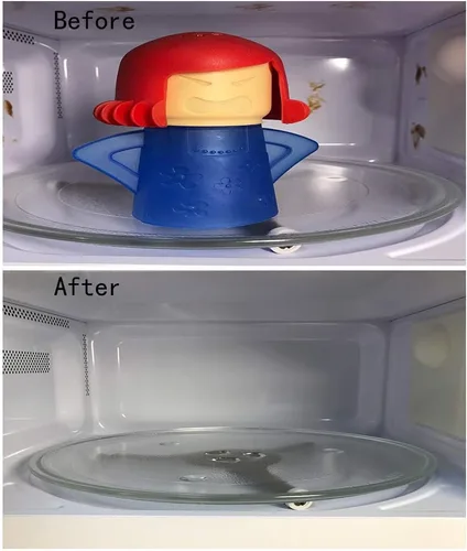 Vista 6 de Asltw Angry Mama Limpiador de horno microondas, dispositivo de cocina de vapor de acción rápida, solo tienes que añadir vinagre y agua (azul)