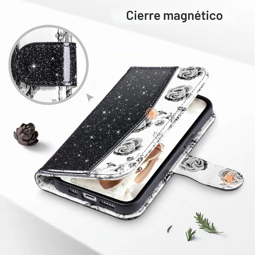 Vista 4 de ULAK Compatible con iPhone 13 Funda tipo cartera para mujer, funda tipo billetera de piel PU con tarjetero y función de caballete, funda protectora
