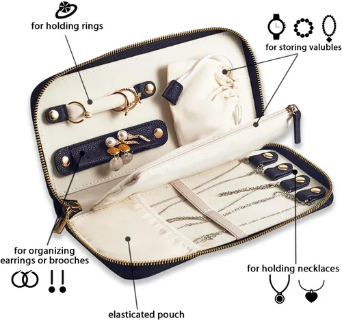 Vista 3 de Estuche organizador de joyas de viaje, para collares, aretes, anillos, pulseras, artículos esenciales de viaje, bolsas de viaje portátiles de moda