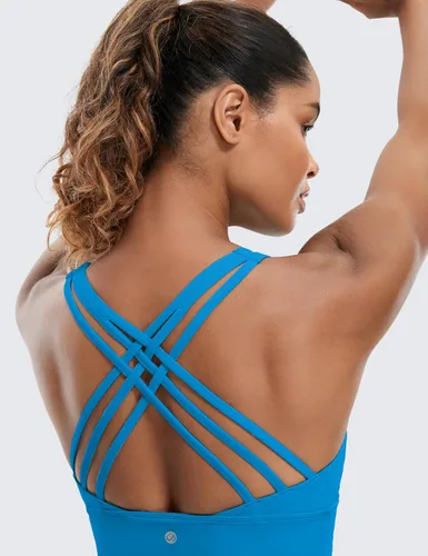 Vista 3 de CRZ YOGA - Brasieres deportivos de linea larga con tirantes delgados para mujer, sin aros, acolchados, cruzados, para yoga, cortados, sin mangas