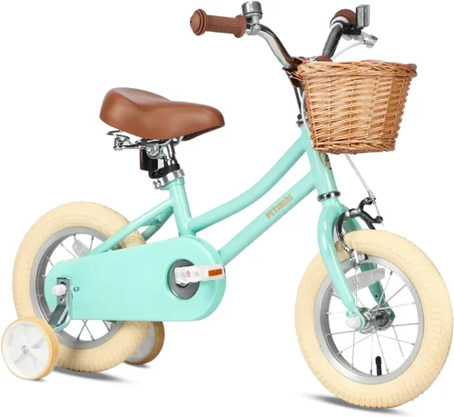 Vista 15 de Petimini Vintage Kids Bike for Girls, 12–20 Inch Classic Bicycle with Wicker Basket & Bell, High Tensile Steel Frame, Training Wheels (12–18”), 85%