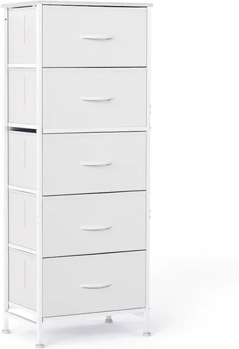 Vista 14 de Sweetcrispy Cómoda alta de tela para dormitorio, cómoda delgada de 6 cajones, torre de almacenamiento estrecha con parte superior de madera y marco