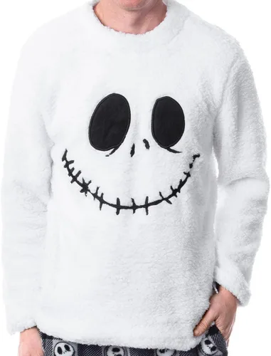 Vista 2 de Disney The Nightmare Before Christmas Jack Skellington - Conjunto de pijama Sherpa con calcetines para hombre, Blanco