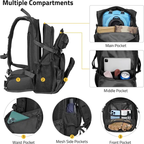 Vista 4 de CVLIFE Paquete de hidratación táctica de 3 litros, bolsa de agua ligera con vejiga para hombres y mujeres, mochila Molle resistente para senderismo