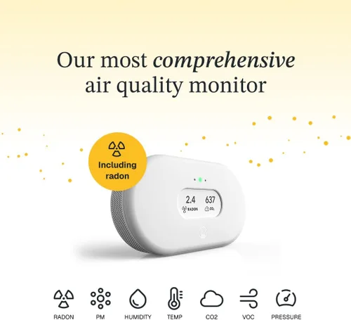 Vista 4 de Airthings 2960 View Plus - Monitor de calidad del aire y radón alimentado por batería (PM, CO2, VOC, humedad, temperatura, presión)