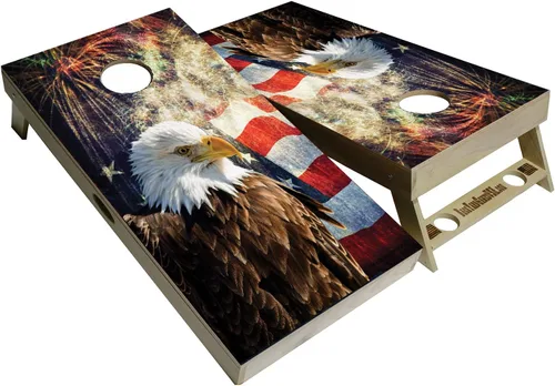 Vista 9 de Serie American Flag – Tablas de cornhole prémium con portavasos y un asa, incluye 2 tablas de cornhole regulables de 4 x 2 pies con madera