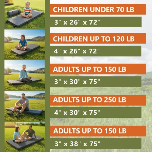 Vista 5 de Colchón impermeable multiusos para camping (26 x 72/30 x 75/38 x 75) almohadilla enrollable con parte inferior antideslizante lavable con cremallera