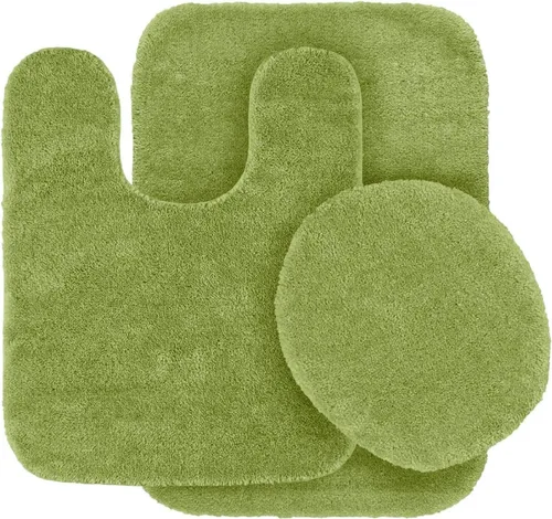 Vista 3 de Fancy Linen - Juego de 3 alfombrillas de baño antideslizantes sólidas para baño, alfombra de contorno en forma de U, alfombrilla y tapa de inodoro