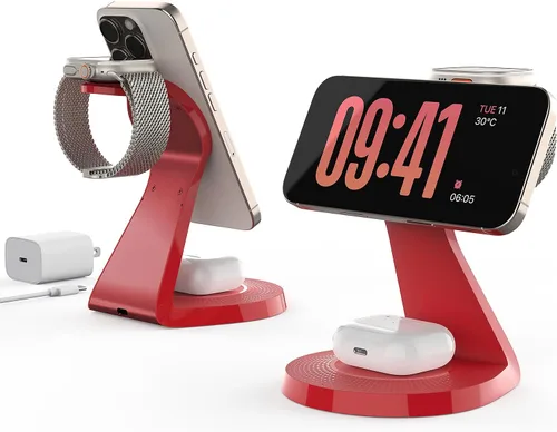 Vista 7 de Estación de carga 3 en 1 para dispositivos Apple, soporte de cargador Mag-Safe de carga rápida, cargador inalámbrico para iPhone serie