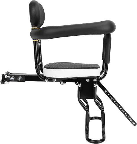 Vista 4 de Child Bike Seat with Adjustable Footrest, Thickened Sponge Seat, Detachable Guardrail, Steel Frame Front Mounted for 80KG Capacity Children