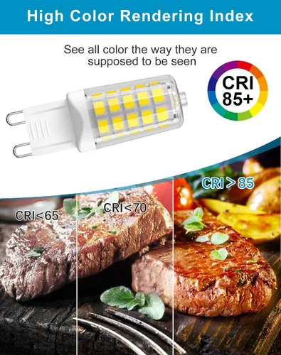 Vista 4 de Paquete de 10 bombillas LED G9 regulables 5000K luz diurna blanca, 4W 40W equivalente a T4, 450 LM, base G9 bi-pin para iluminación del hogar