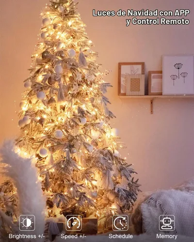 Vista 9 de Luces de Hadas Inteligentes Paquete de 2 Total 66 Pies 200 Luces LED de Cadena Parpadeantes con Control Remoto y APP, Luces de Árbol de Navidad USB