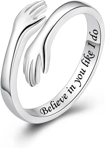 Vista 37 de Anillos de abrazo de plata esterlina S925 para mujeres, adolescentes y niñas, anillo ajustable para nieta, hija, esperanza, promesa, amistad, anillo