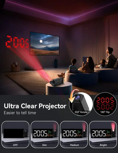 Vista 2 de Netzu Reloj de proyección para techo de dormitorio, despertador, color Blanco y RGB