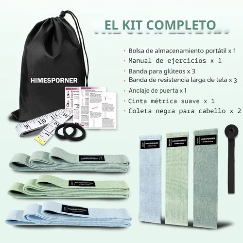 Vista 8 de HIMESPORNER 9 PCS Fabric Resistance Bands Set for Working Out, Non-Slip Exercise Booty Bands for Women & Men Leg and Glutes with Hair Ties and Tape