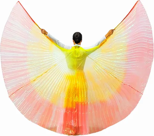 Vista 18 de Wuchieal Disfraz de danza del vientre de 2 palos y coak de ángel para mujer 0#amarillo-rojo-azul