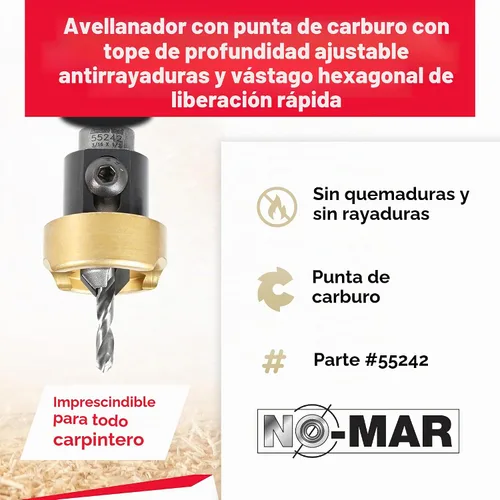 Vista 2 de Amana Tool Avellanador de 82 Grados con Broca con Tope de Profundidad y Rodamiento de Bolas Sin Empuje, 55242, 1/2 D x 3/16 Diámetro de Broca x