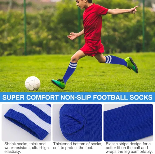 Vista 3 de 3 pares de espinilleras de fútbol juvenil, resistentes a los impactos, 3 pares de calcetines largos de fútbol, espinilleras flexibles para niños
