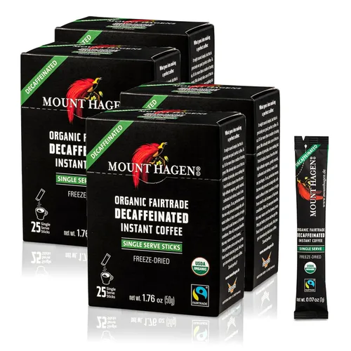 Vista 12 de Mount Hagen 25 paquetes de café descafeinado instantáneo de una sola porción – 1 paquete Granos arábica orgánicos descafeinados de tostado medio