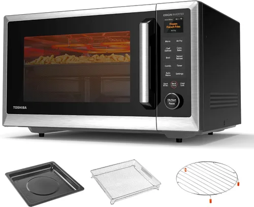 Vista 9 de TOSHIBA Optichef Pro Freidora de aire Combo horno microondas para encimera con inversor de origen, ChefDefrost, 1.0 pies cúbicos, 1000 W, acero