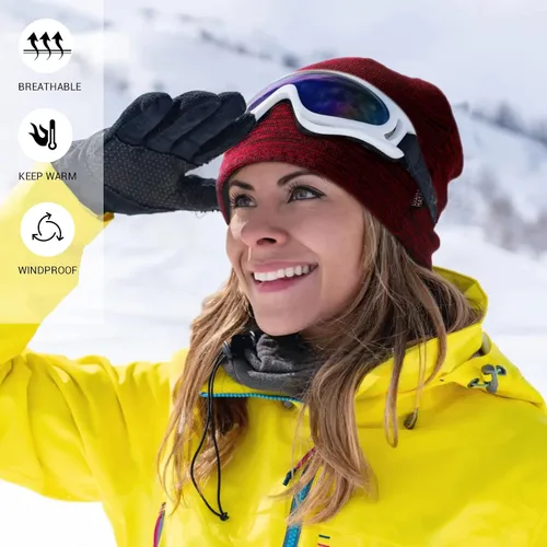 Vista 5 de Lvaiz - Gorro de punto con forro polar de invierno para hombre, reversible, resistente al viento, gorro cálido de calavera para mujer
