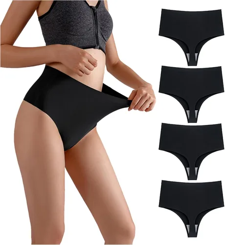 Vista 6 de Tangas de cintura alta sin costuras para mujer, ropa interior invisible para mujer, suave, sin costuras, forro de algodón Un conjunto