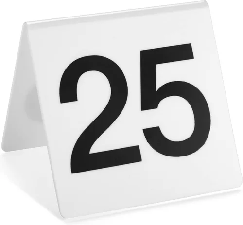 Vista 7 de Juvale Números de mesa de acrílico estilo tienda de campaña, blanco medio, 1-25 - Marcadores de mesa de plástico reutilizables - Tarjetas de números