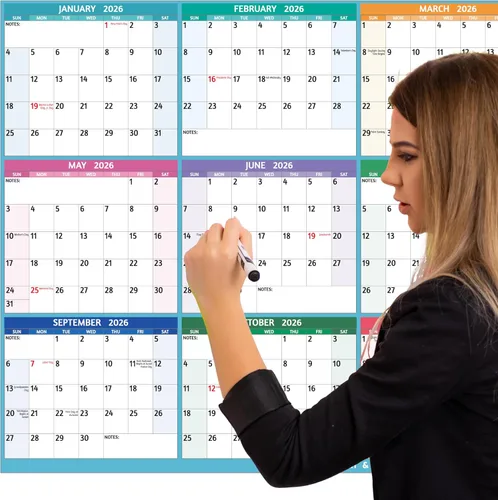 Vista 7 de Calendario anual de pared 2026, calendario anual grande 2026, enero 2026 - diciembre 2026, 25.2 x 38.2 pulgadas (abierto), calendario 2026