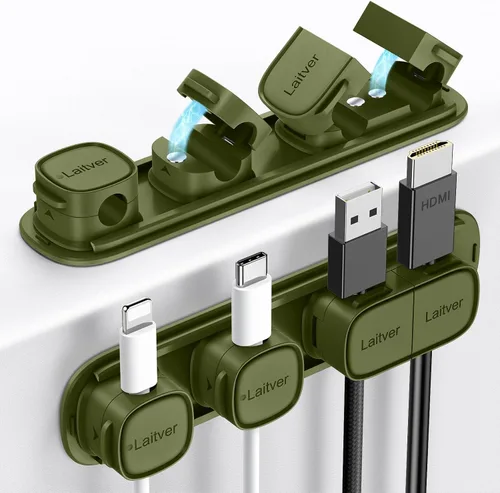 Vista 13 de Paquete de 6 clips magnéticos para cables [apertura/bloqueo en 1s], organizador y sujetador de cables Laitver con adhesivo fuerte para escritorio