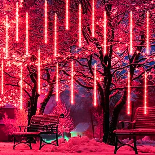 Vista 7 de Dazzle Bright 288 luces LED de Navidad, luces de lluvia de meteoritos de 11.8 pulgadas con 8 tubos, enchufe impermeable, luces de lluvia que caen