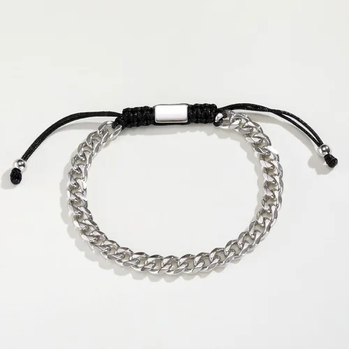 Vista 4 de Pulsera de eslabones trenzados de cuerda y cadena para hombre: hecha a mano para hombre, de acero inoxidable, metal, no se deslustra, impermeable