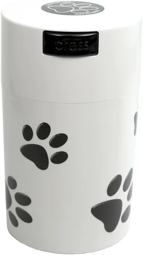 Vista 9 de Pawvac Contenedor de almacenamiento de alimentos para mascotas sellado al vacío de 3 onzas; patas blancas y negras