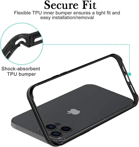 Vista 4 de Funda rígida delgada con marco de aluminio para iPhone 13 Pro, armadura de marco de metal con protección interior suave, protección de borde elevado