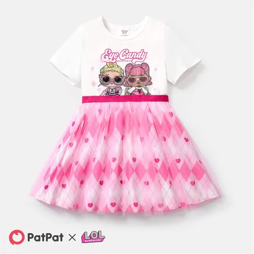 Vista 2 de L.O.L. Surprise! Kids Girls Short-Sleeve Dress A-Line Mesh Causal Tutu Tulle Princess Dress for Girls 3-10 Years