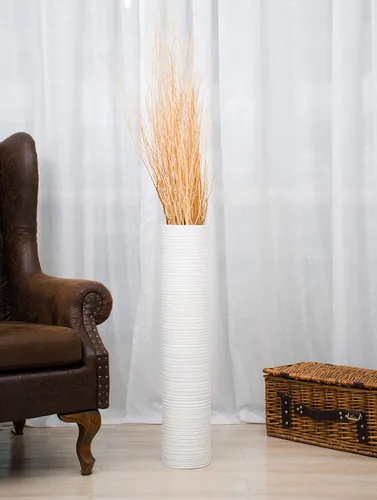 Vista 4 de Leewadee Florero grande de 26 pulgadas de madera de mango para hierba de pampas, flores secas Blanco
