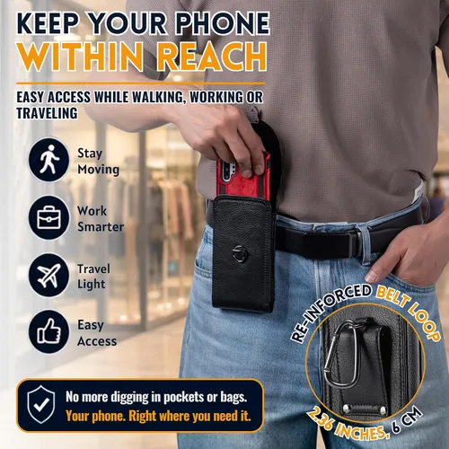Vista 3 de Funda de piel para cinturón con clip para cinturón Negro