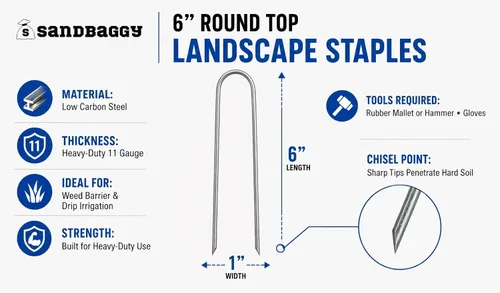 Vista 7 de Sandbaggy 100 grapas de paisaje de 6 pulgadas ~ SOD Staples Garden Stakes Round Pins