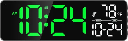 Vista 11 de Reloj de pared LED digital grande con fecha, temperatura, brillo automático, DST automático Gran reloj digital para dormitorio, escritorio, aula