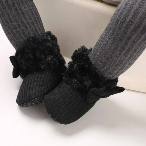 Vista 2 de E-FAK Botas para bebé niño y niña, zapatos para recién nacidos, con lazo para nieve, antideslizantes, suela suave, cálidos, para niños pequeños