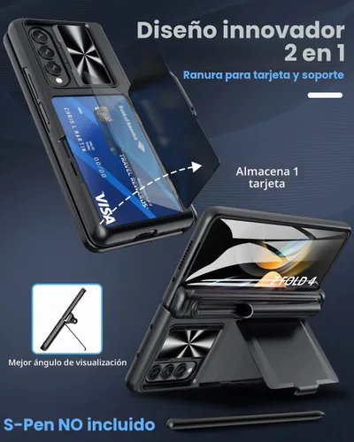 Vista 2 de Viaotaily Funda para Galaxy Z Fold 4 con Soporte para S Pen y Tarjetero y Protección de Bisagra, Protector de Pantalla Integrado y Cubierta