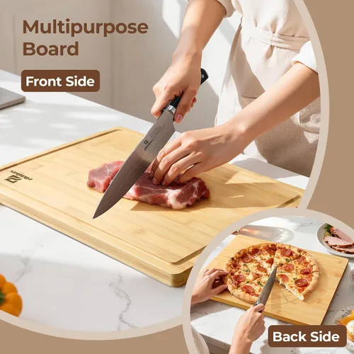 Vista 5 de Piklohas Juego de 4 tablas de cortar grandes de bambú para cocina, tabla de charcutería de bambú con soporte antideslizante, bandeja para servir