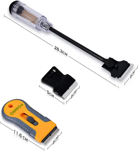 Vista 2 de FOSHIO Juego de herramientas multiusos para eliminar el tinte de ventana con raspador de hoja de afeitar de mango largo, maquinilla de afeitar