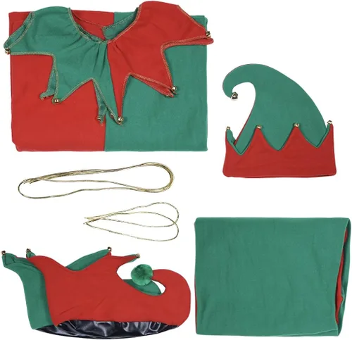 Vista 6 de FantastCostumes Disfraz de elfo de Navidad para adultos unisex disfraz de Papá Noel