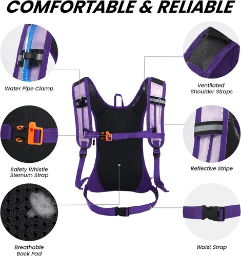 Vista 3 de Nepest Hydration Pack Backpack for Women & Men, Lightweight Water Backpack with 2L Water Bladder for Hiking Cycling Running Biking Holográfico