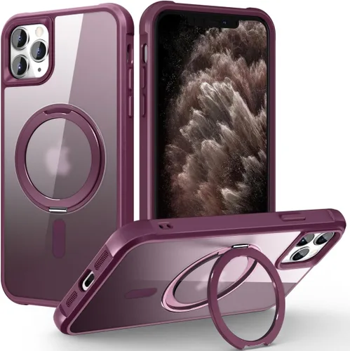 Vista 47 de Funda para iPhone 11 con soporte de anillo magnético giratorio de 360° [compatible con Mag-Safe] [Protección de grado militar] Funda translúcida
