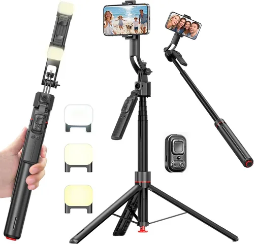 Vista 10 de ORMOS Trípode para selfie, extensible de 67 pulgadas, aleación de aluminio y silicona, compatible con todos los teléfonos celulares, soporte