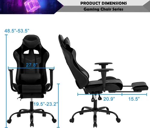 Vista 2 de Silla de juegos para adultos con reposapiés – Racing PC Silla Gamer Barato reclinable juego ergonómico escritorio con reposacabezas soporte lumbar