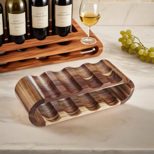 Vista 5 de MultiBey Estante para vino de madera de acacia para 8 botellas, almacenamiento compacto independiente para encimera y gabinete, soporte